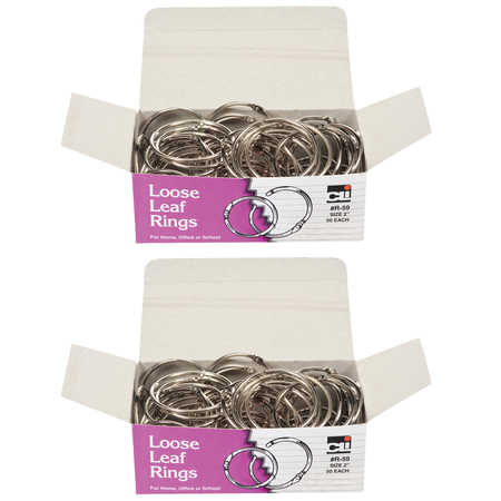 Charles Leonard Loose Leaf Rings with Snap Closure, Nickel Plated, 2", 50 Per Box, PK2 R59